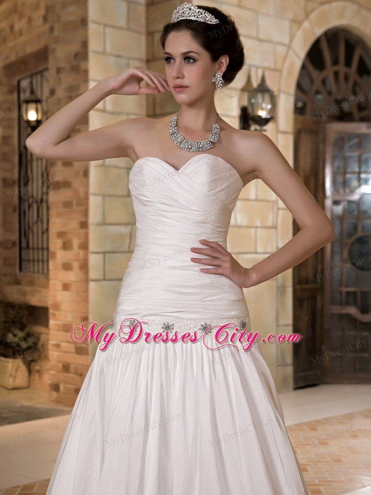 Strapless Sweetheart Beaded Bodice Bridal Dress with Ruches