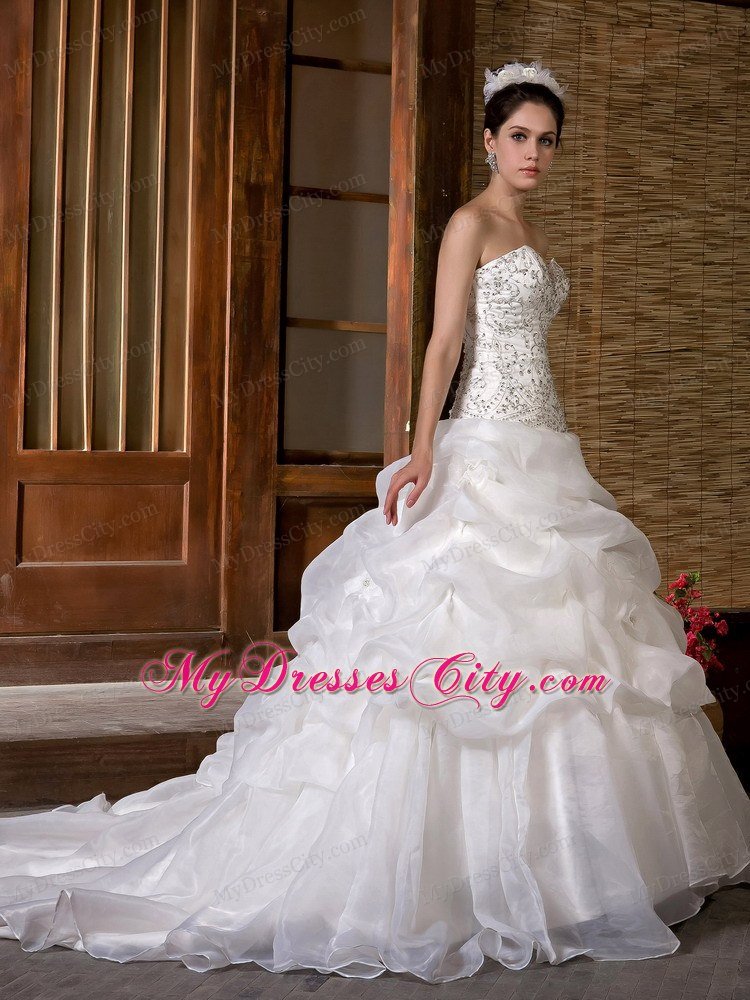 Strapless Sweetheart Ruffles Embroidery Beaded Wedding Gown