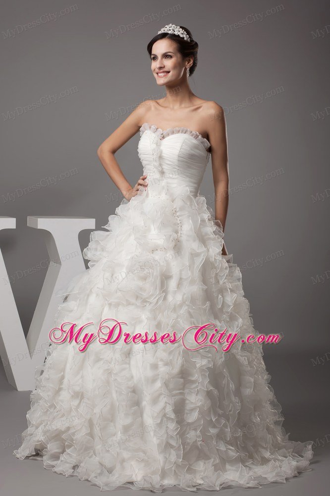 Floor-length Ball Gown Ruffled Wedding Dress with Beading