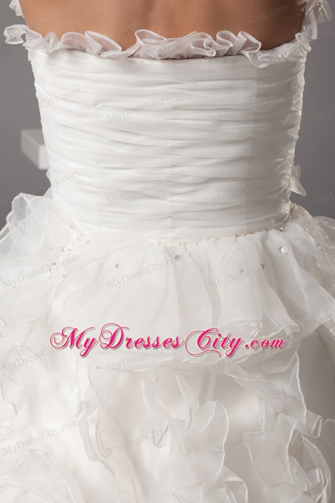 Floor-length Ball Gown Ruffled Wedding Dress with Beading