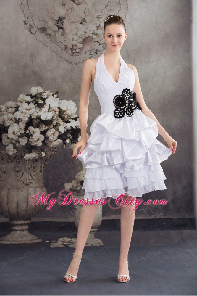 Halter Top Princess Short Wedding Reception Dress with Black Appliques