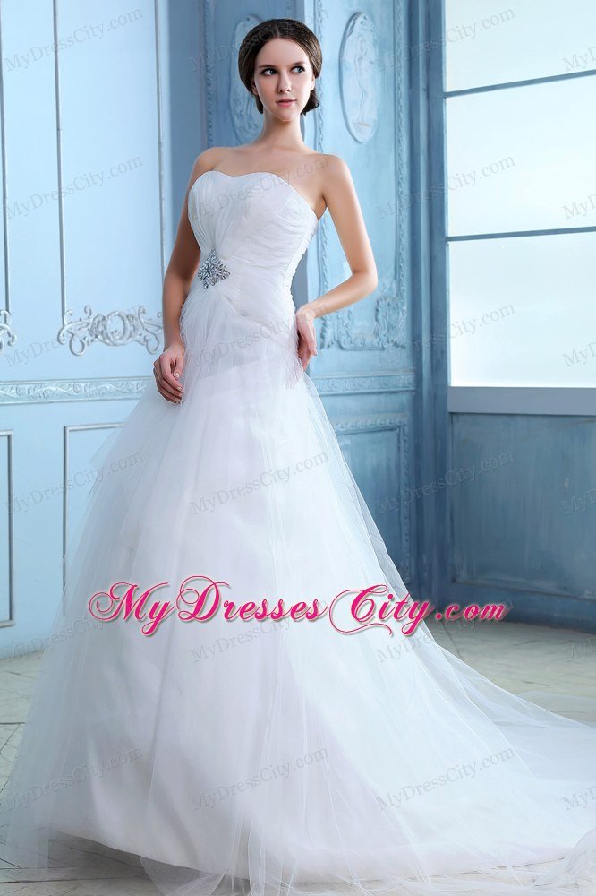 Lovely Strapless Beading A-line Church Wedding Dress with Zipper Back