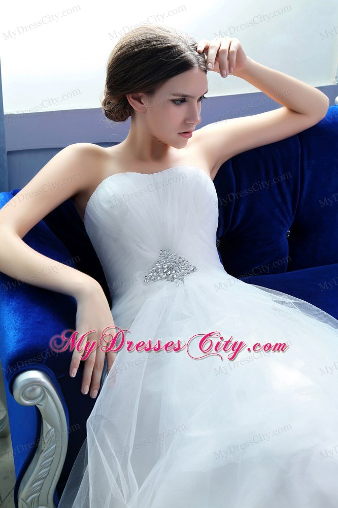 Lovely Strapless Beading A-line Church Wedding Dress with Zipper Back