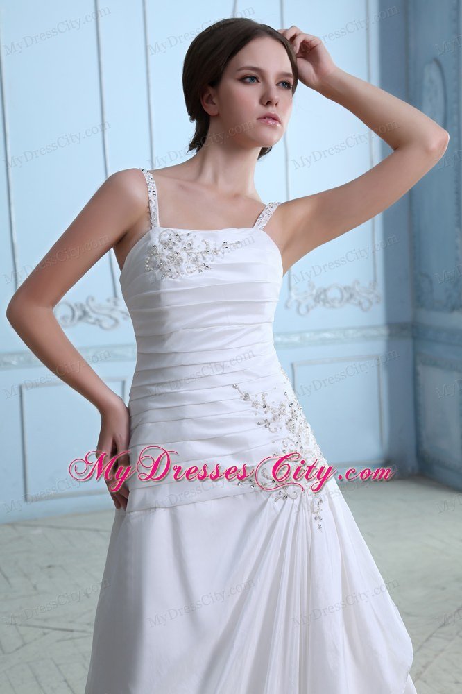 Elegant Princess Straps Appliques Garden Wedding Gown with Ruching