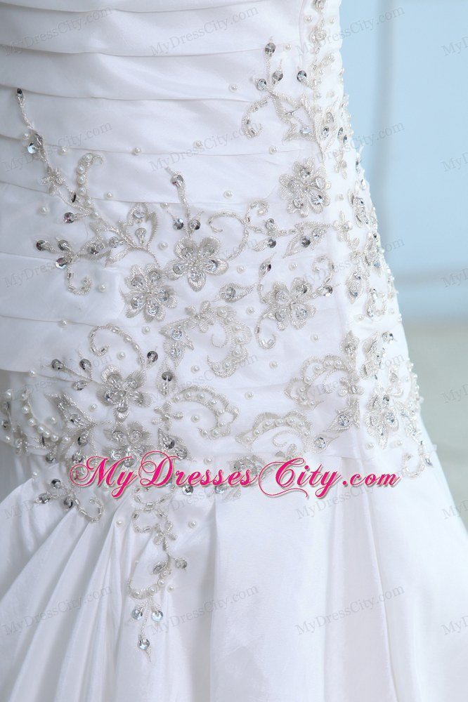 Elegant Princess Straps Appliques Garden Wedding Gown with Ruching