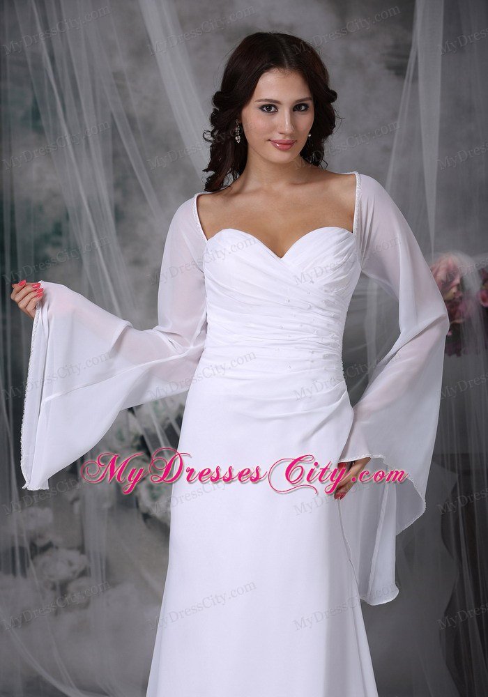 Ruched Sweetheart High-low Wedding Reception Dress with Long Sleeves