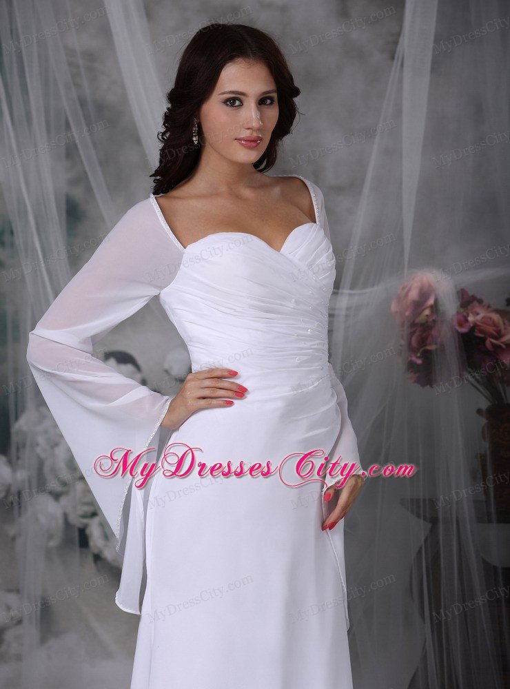 Ruched Sweetheart High-low Wedding Reception Dress with Long Sleeves