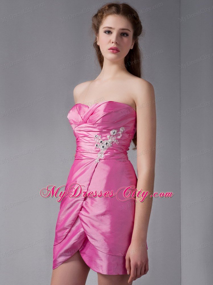Rose Pink Sweetheart Mini-length Taffeta Appliques Nightclub Dress