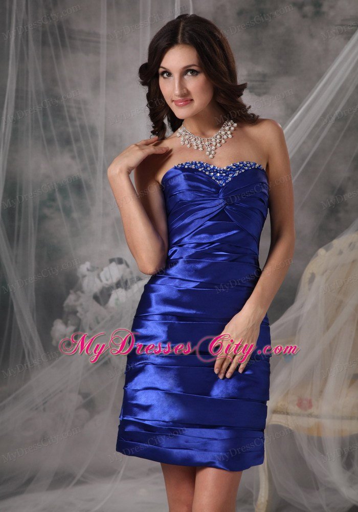 Beading Decorate Sweetheart Ruched Royal Blue Club Wear
