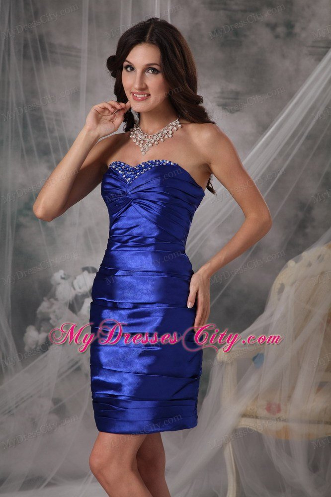 Beading Decorate Sweetheart Ruched Royal Blue Club Wear
