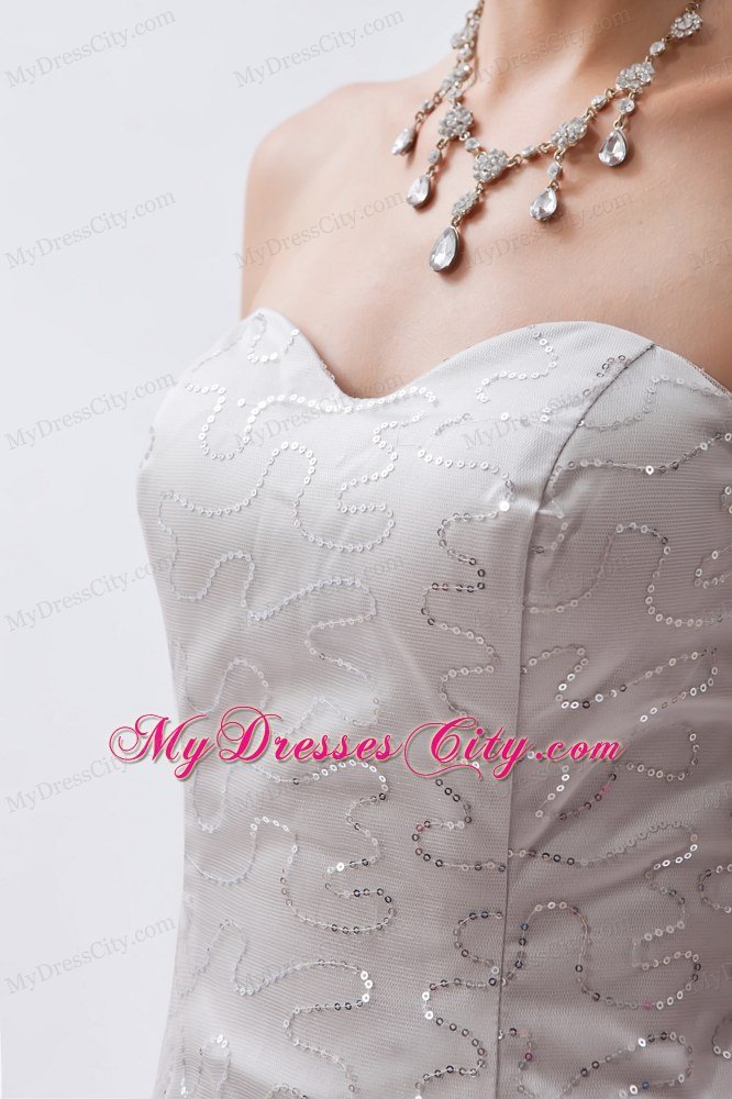 Grey Organza Sweetheart Mini-length Prom Dress with Sequins