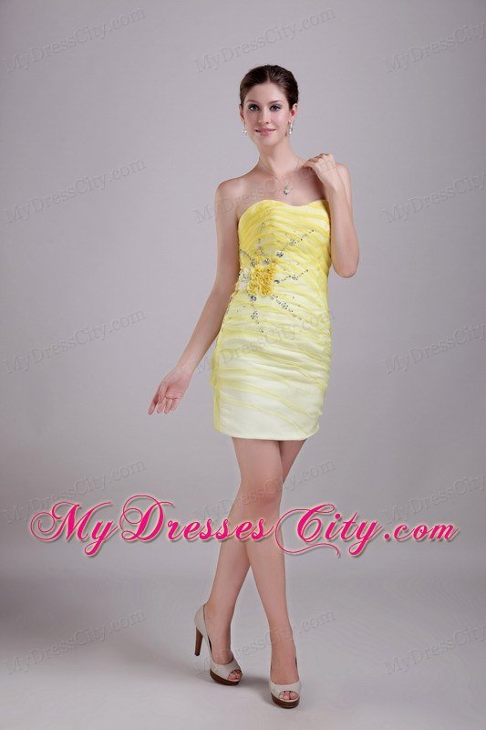 Yellow Column Sweetheart Mini-length Beaded Nightclub Dress