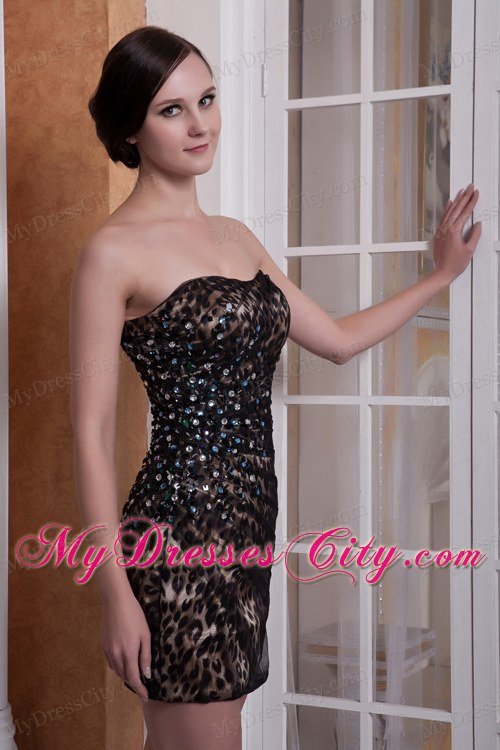 Column Strapless Nightclub Dress with Leopard and Beading