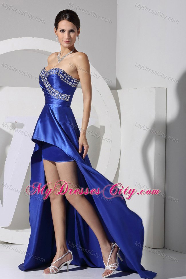 Beading Decorated Sweetheart High-low Blue Prom Pageant Dress