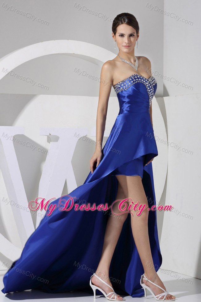 Beading Decorated Sweetheart High-low Blue Prom Pageant Dress