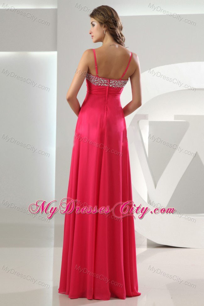 Beading Empire Straps Floor-length Pageant Dress in Hot Pink