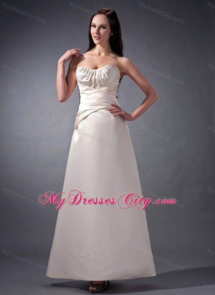 Off White Satin Ruched Ankle-length Strapless Pageant Dresses