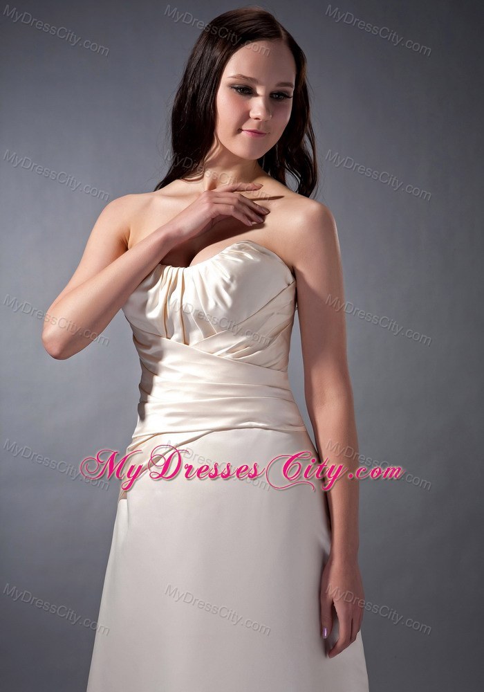 Off White Satin Ruched Ankle-length Strapless Pageant Dresses