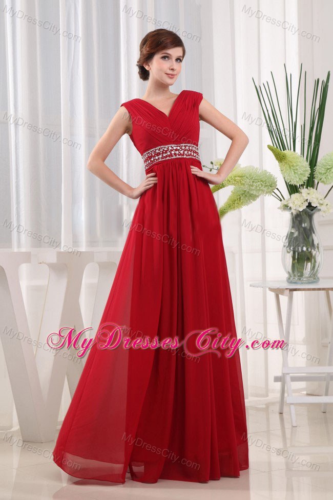 Ruches and Beading Long Red Beauty Pageant Dress