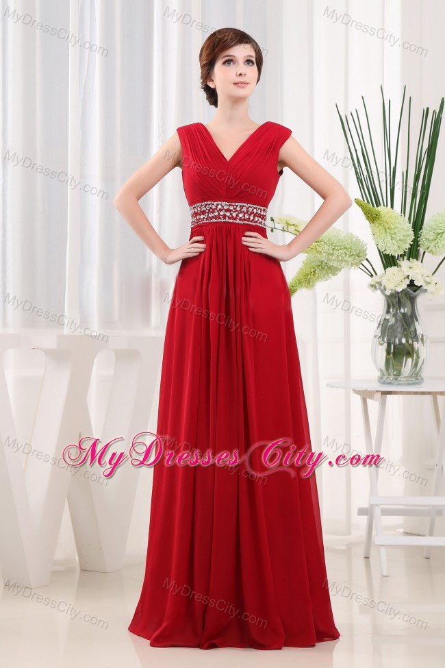 Ruches and Beading Long Red Beauty Pageant Dress
