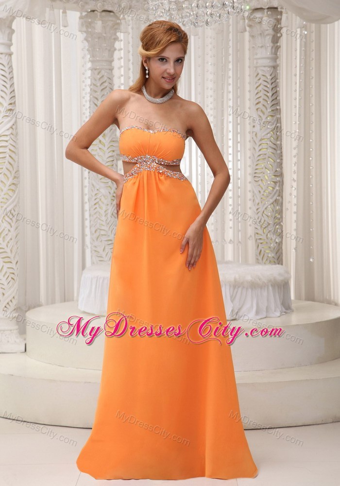 Long Orange Empire Prom for Pageant with Beading