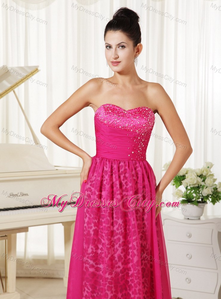 Beading Sweetheart Hot Pink Pageant Dress with Leopard