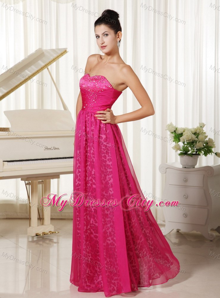 Beading Sweetheart Hot Pink Pageant Dress with Leopard