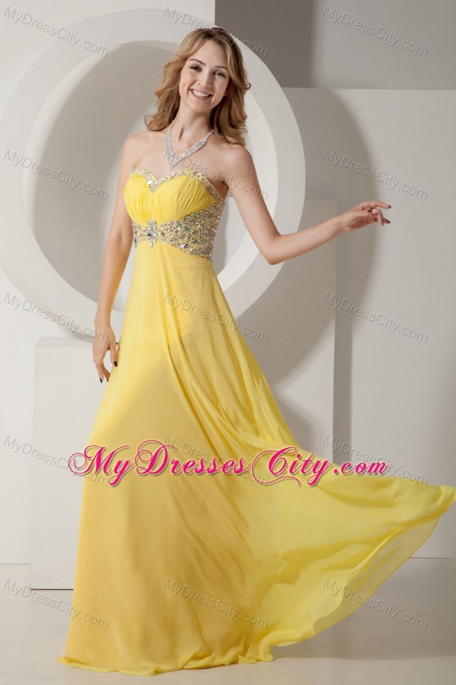 Sweetheart Chiffon Ruched Prom Dress with Colorful Beadings