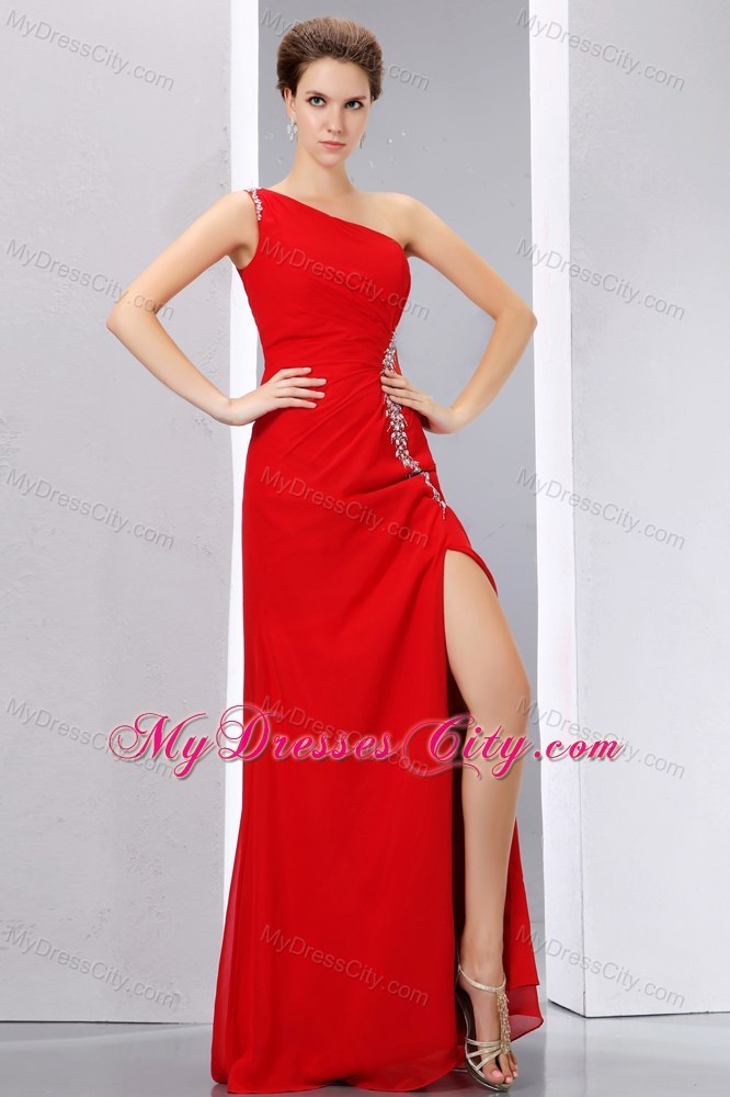 Cheap Red Chiffon Beauty Pageant Dress with Single Shoulder