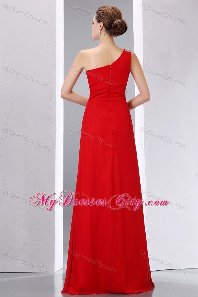 Cheap Red Chiffon Beauty Pageant Dress with Single Shoulder