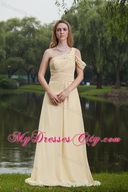 Light Yellow Empire One Shoulder Two Straps Chiffon Pageant Dress