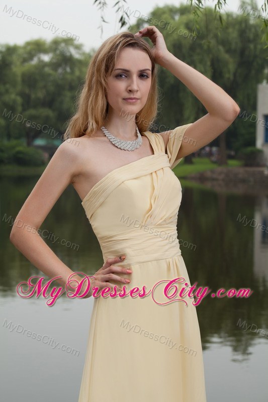 Light Yellow Empire One Shoulder Two Straps Chiffon Pageant Dress