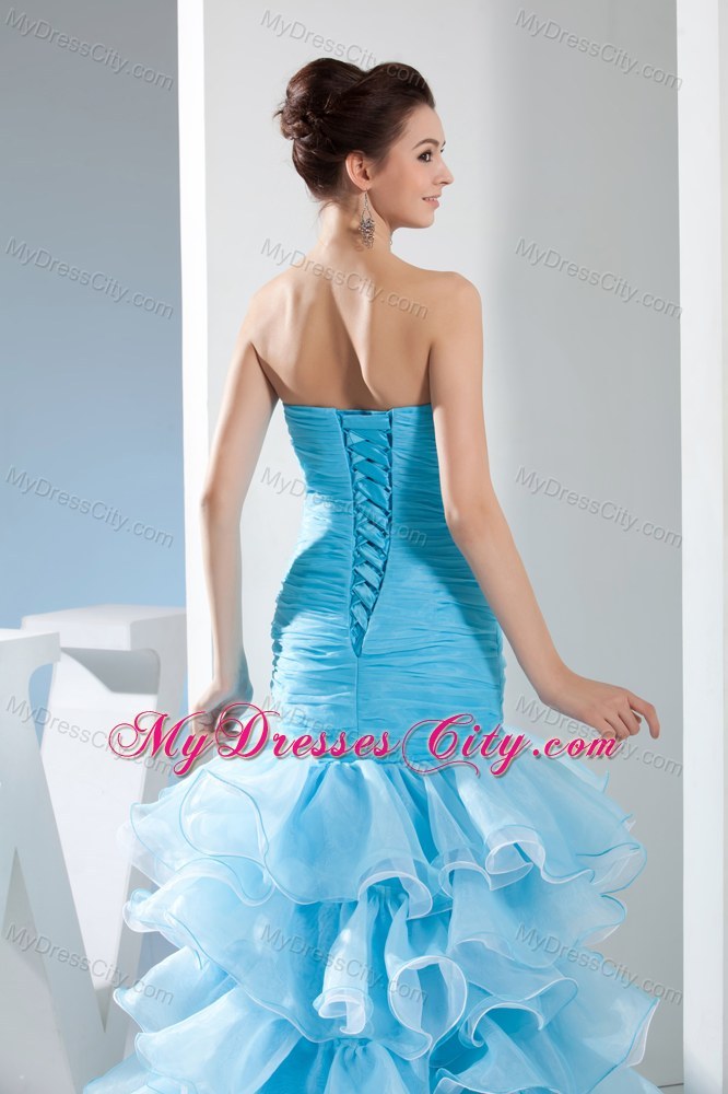 Two-tone Ruffle Layered Slit Mermaid Skirt Pageant Dress Beaded