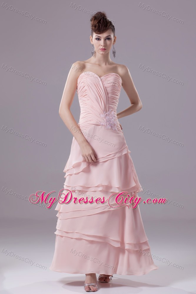 Ruched Bodice Asymmetric Layered Ankle-length Chiffon Pageant Dress
