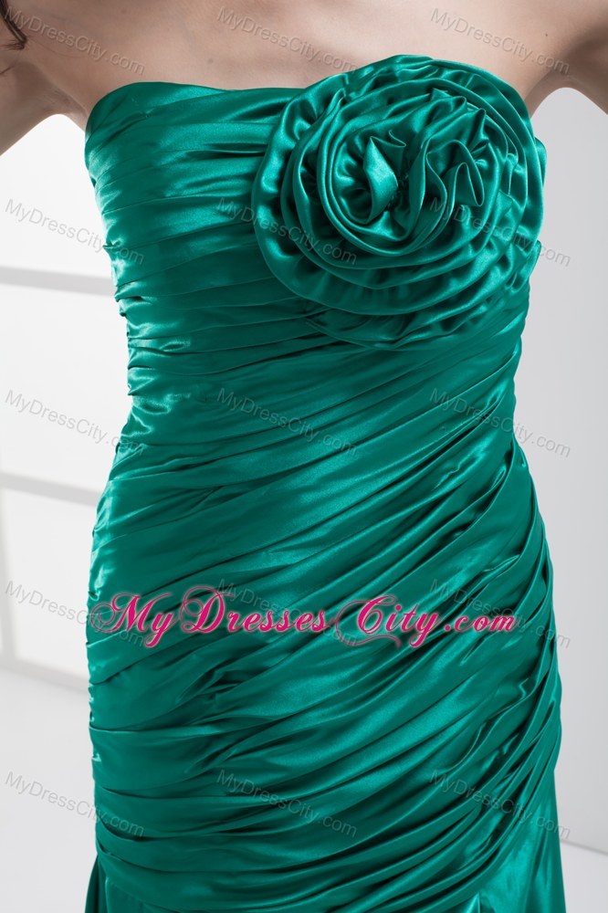 Turquoise Dropped Waist High Slit Pageant Dress with Big Handmade Flower