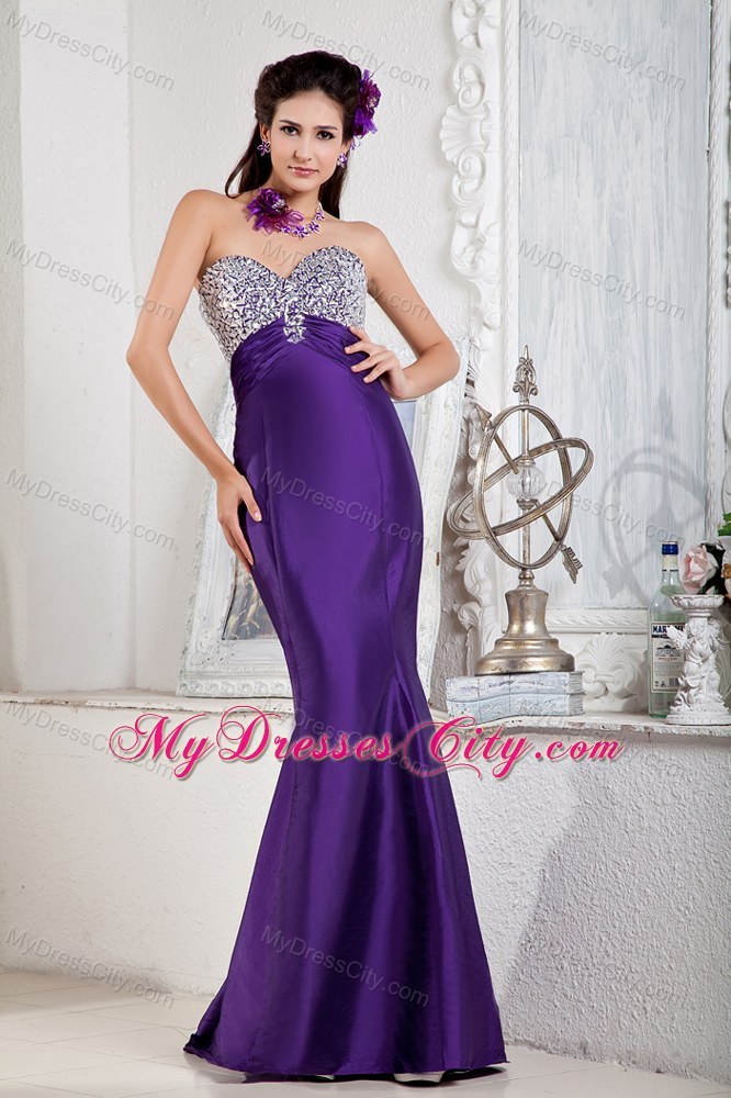 Purple Smooth Mermaid Pageant Dress with Beaded Sweetheart Corset