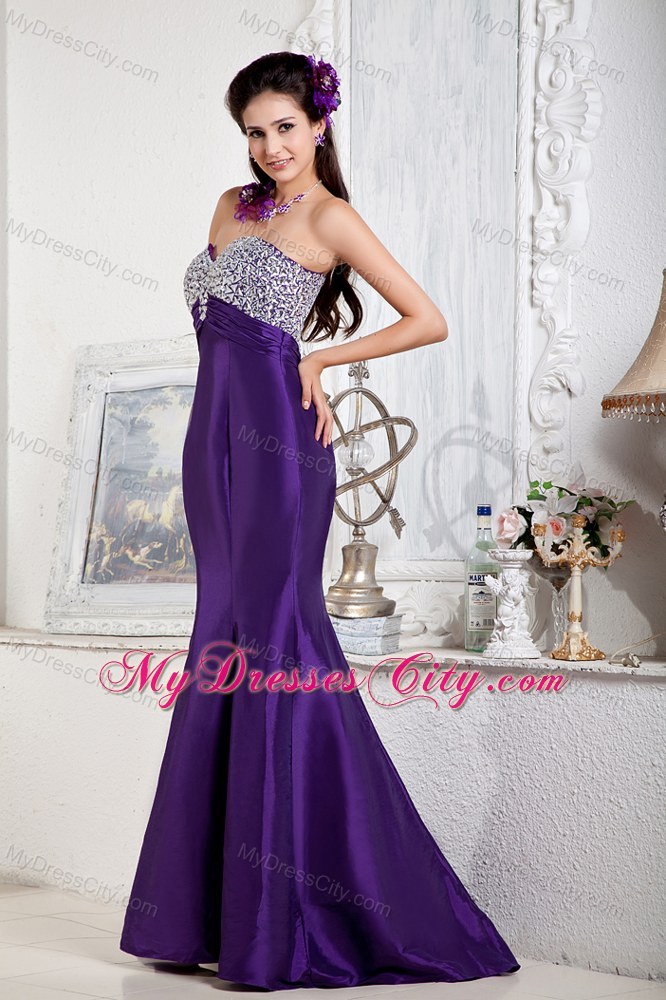 Purple Smooth Mermaid Pageant Dress with Beaded Sweetheart Corset