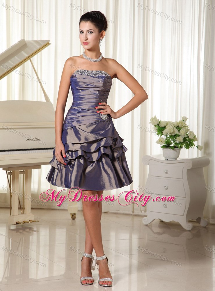 Dark Purple Ruched and Ruffled Party Dress with Beading