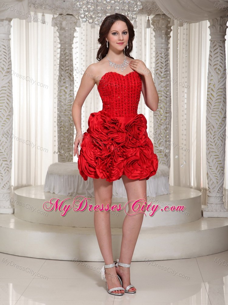 Hand-made Flowers and Beading Red Mini Party Dress