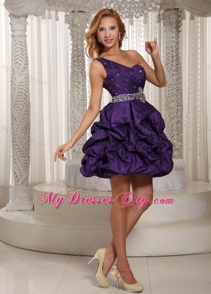 Eggplant Purple Pick-ups Party Dress with One Shoulder