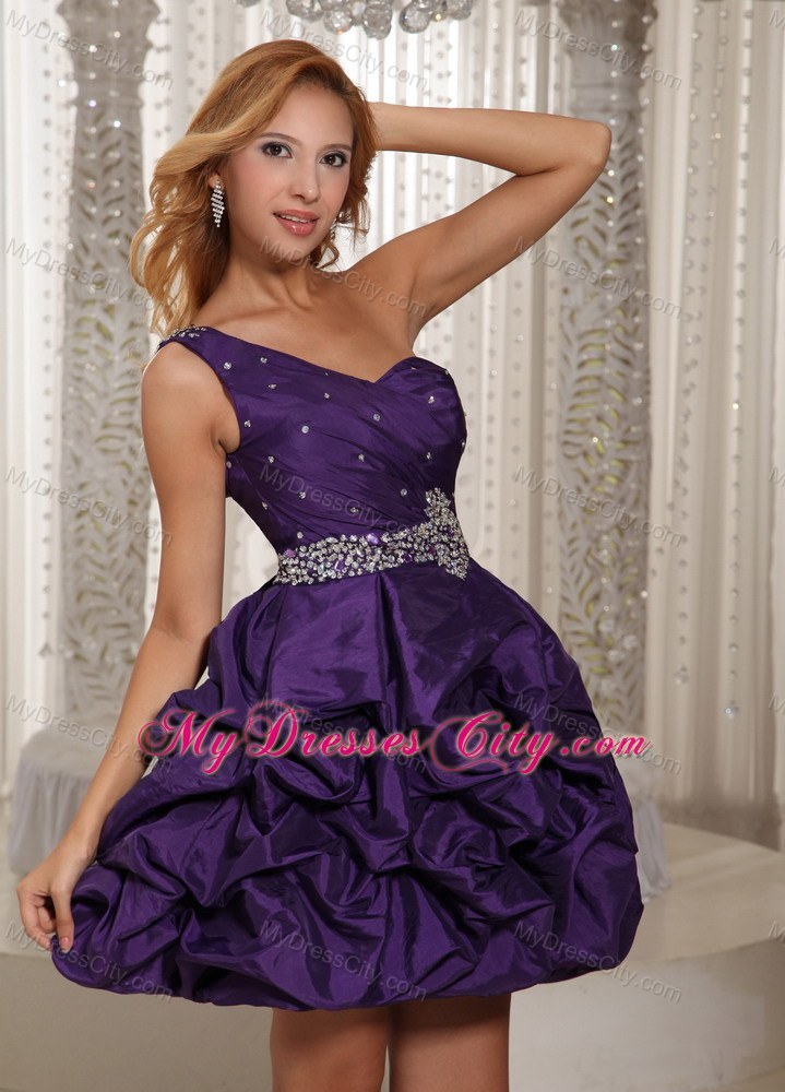 Eggplant Purple Pick-ups Party Dress with One Shoulder