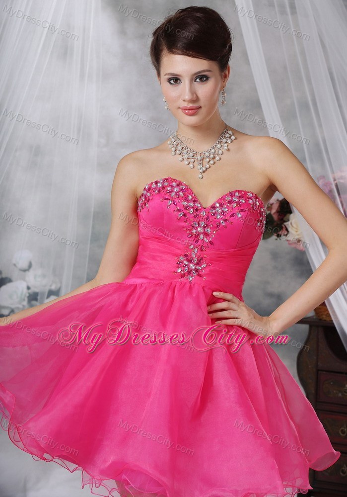 Hot Pink A-line Sweetheart Short Party Dress with Beading - MyDressCity.com
