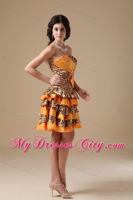 Multi-color Taffeta and Leopard Mini Party Gowns with Beading