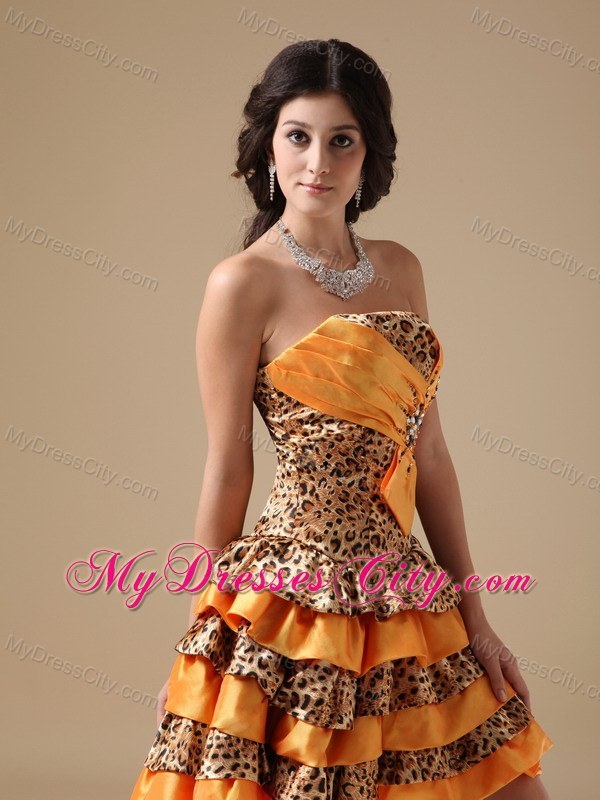 Multi-color Taffeta and Leopard Mini Party Gowns with Beading