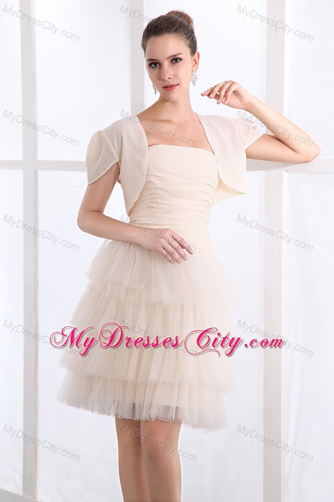 Champagne Tulle Ruffled Layers Prom Dress with Jacket
