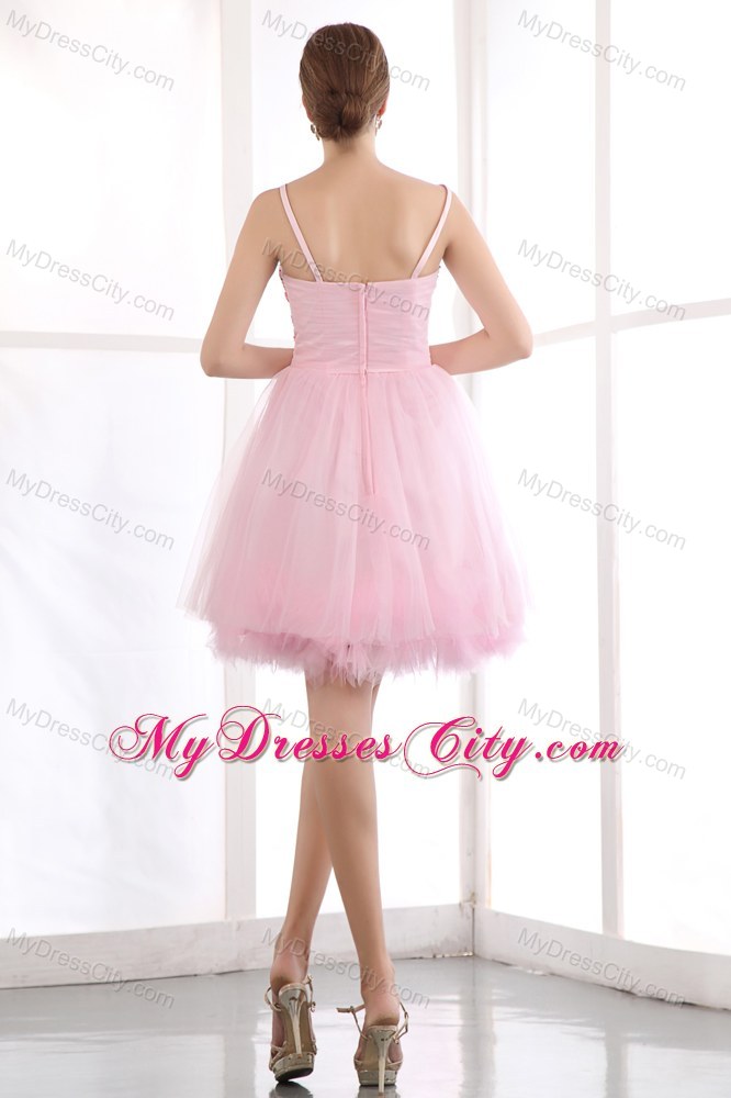 Pink A-line Spaghetti Straps Beading Short Party Dress
