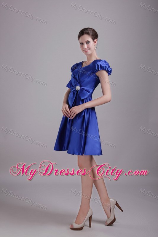 Princess Blue V-neck Short Party Dress with Short Sleeves