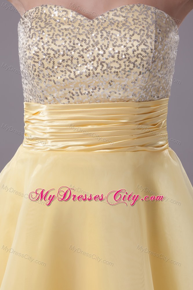Light Yellow Organza and Sequins Sweetheart Party Dress