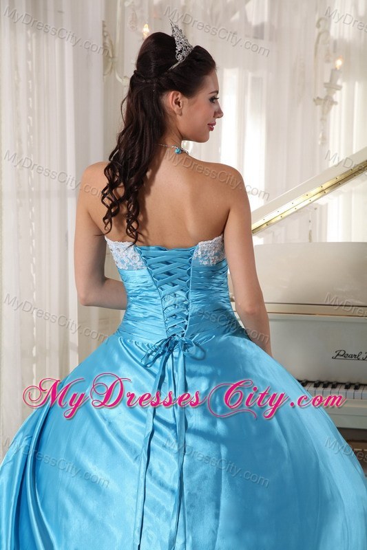 Aqua Blue Floor-length Taffeta and Lace Sweet 16 Dresses