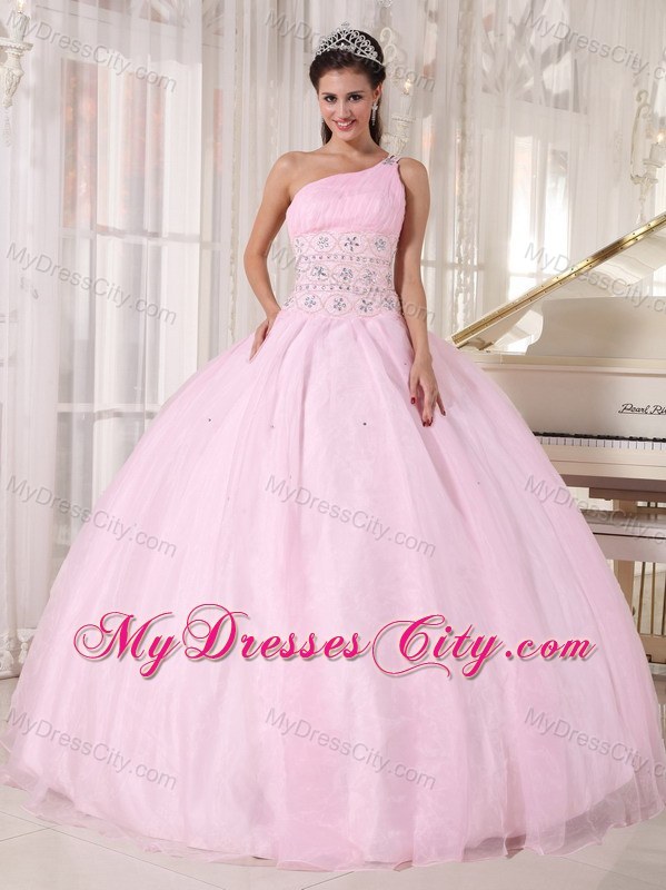 Baby Pink Single Strap with Beading Quinceanera Dress